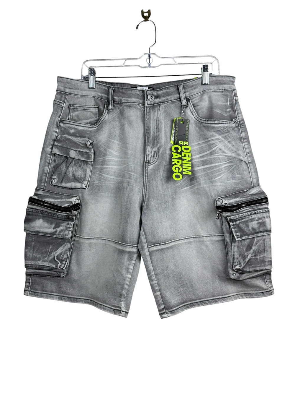 Refinery Republic Perfect Denim Gray Cargo Stretch Shorts NWT